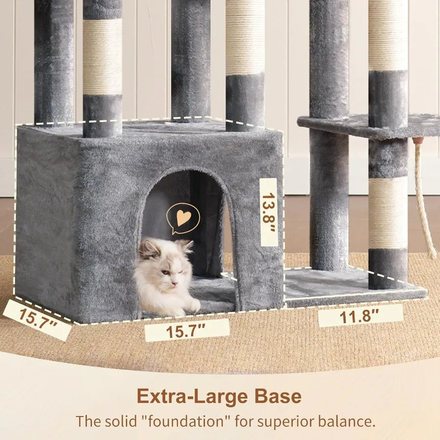 Heybly Heavy Duty Cat Tree, Tower For Indoor Cats Large Adult, Tall Cat Condo House With Extra-Large Baseboard, Multi-Level Plus