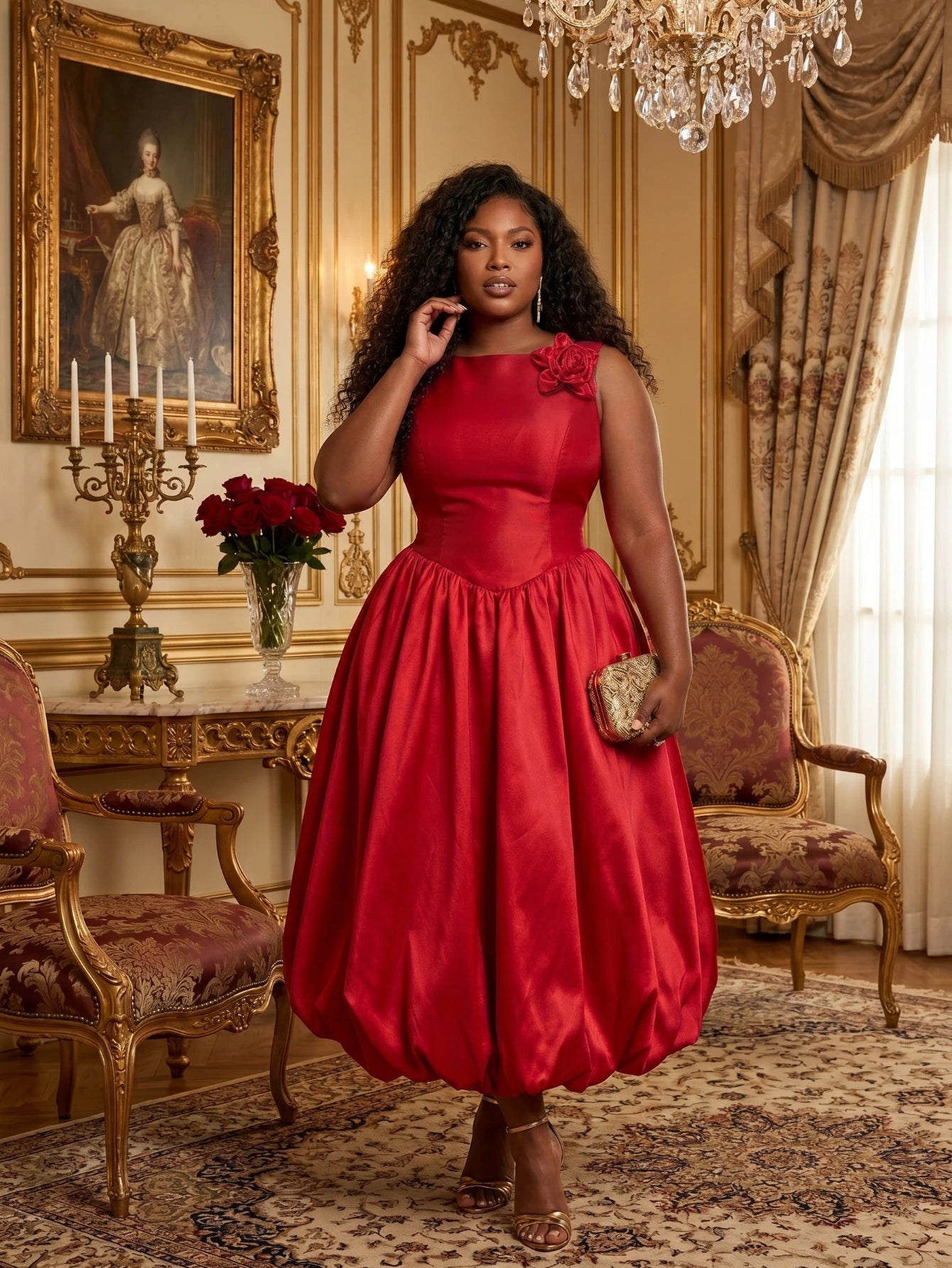 Women's Round Neck Sleeveless Pleated Midi Dress Big Size For Wedding Guest Evening Formal Banquet Elegant Fashion Occasions