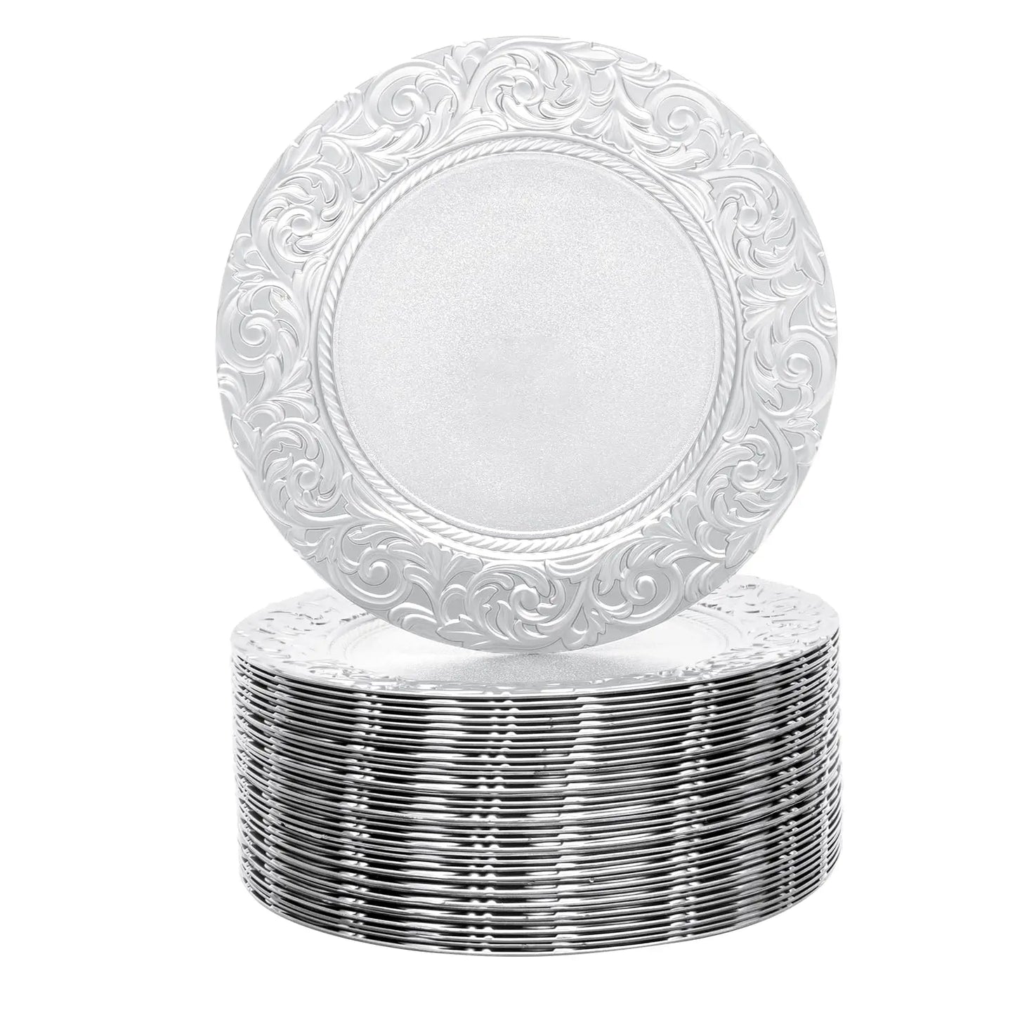 Bymaocar Silver Round Charger Plates 100 Pack Reusable For Thanksgiving