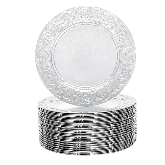 Bymaocar Silver Round Charger Plates 100 Pack Reusable For Thanksgiving