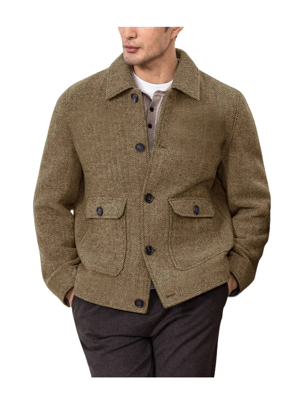 Men Vintage Herringbone Short Lapel Button Jacket Casual Outerwear For Daily Commute Weekend Dating Coffee Street Trip Gathering