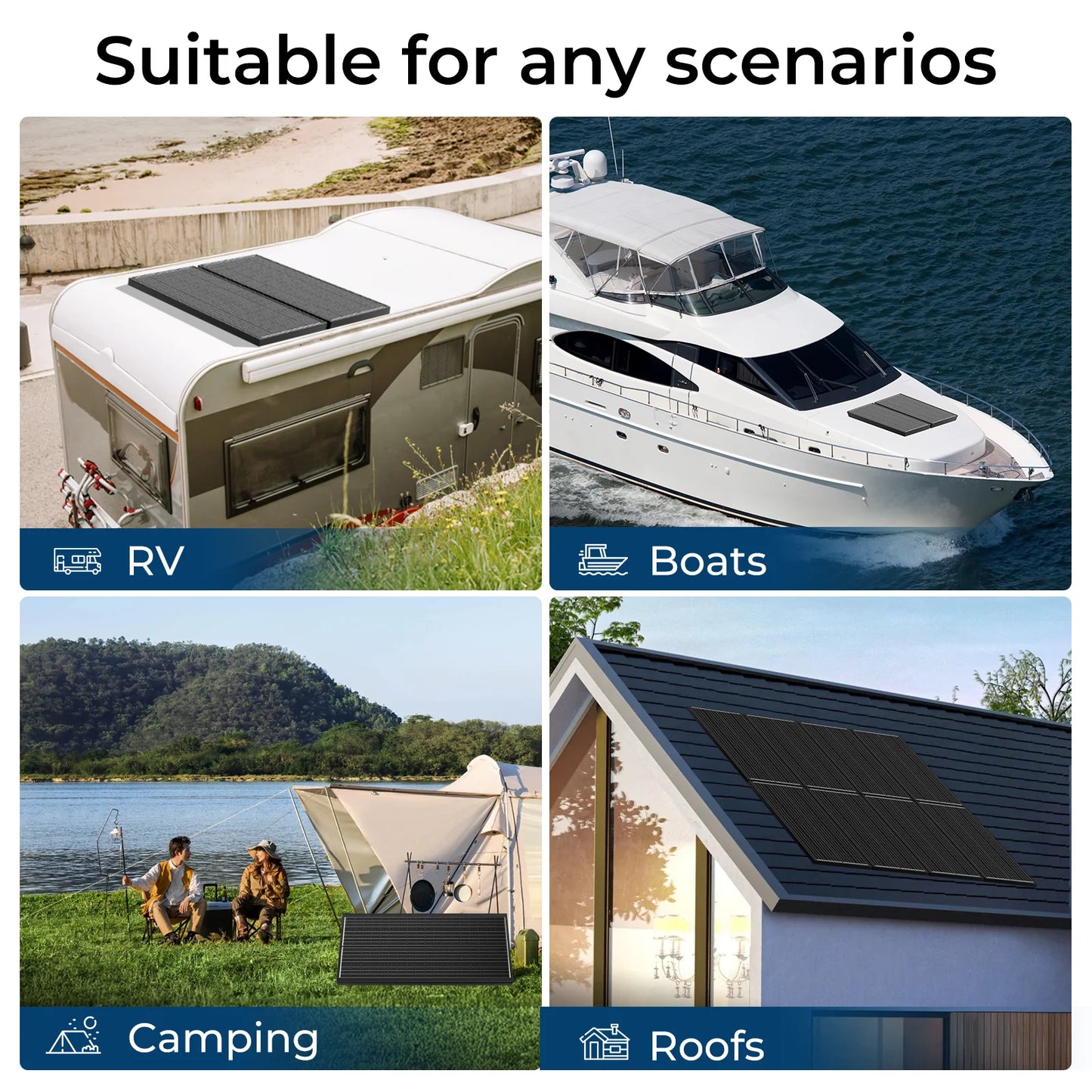 Rvpozwer 12.8V 101-150W Monocrystalline Solar Panel Waterproof