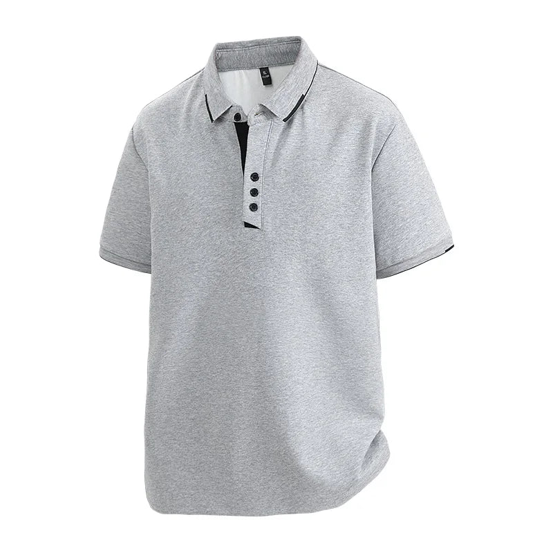 Browon Men Summer Cotton Turn Down Collar Short Sleeve Tee