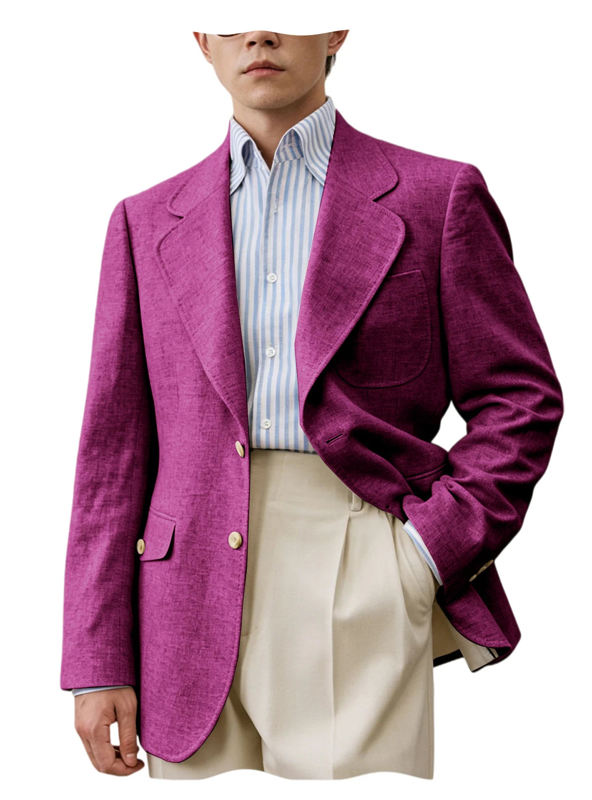 Men's Linen Blazer Casual Business Suit Jacket Single Breasted Notch Lapel Sport Coat Breathable Summer Wear for Wedding Party