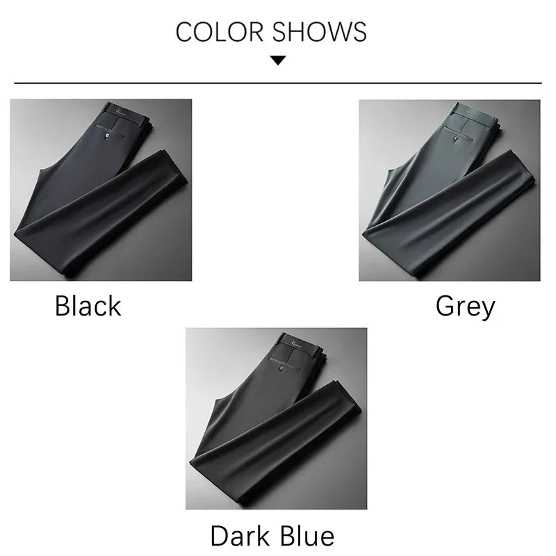 BROWON Pants Men Spring Luxury Elastic Black Pant Thicken Straight Anti-wrinkle Autumn Work Trousers for Men Bottom