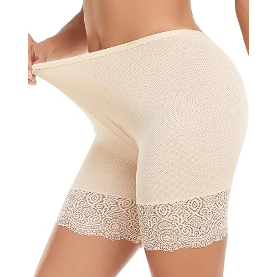 Women's Cooling Slip Shorts for Under Dresses Anti Chafing Shorts - 4-Way Stretch Nylon, Stay-Put Lace, Thin Waist