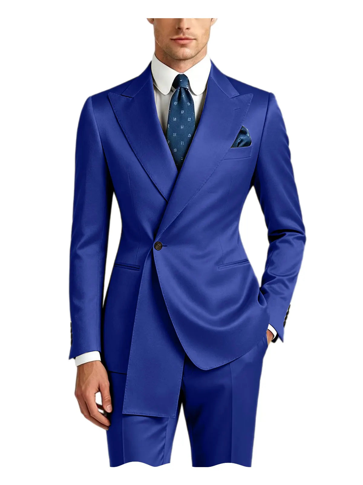 Men's Satin Peak Lapel Tuxedo 2-Piece Suit High Quality Slim Fit One Button Formal Blazer & Pants Luxury Wedding Dinner Suits