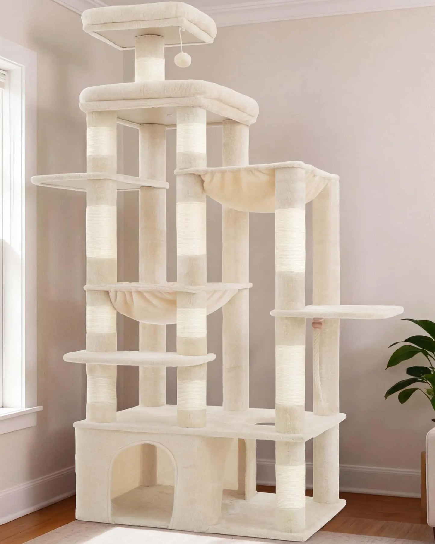 Heybly Heavy Duty Cat Tree, Tower For Indoor Cats Large Adult, Tall Cat Condo House With Extra-Large Baseboard, Multi-Level Plus
