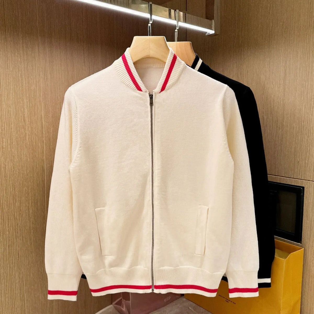 Mens Casual Zip Up Knit Baseball Collar Patchwork Sweater Jacket