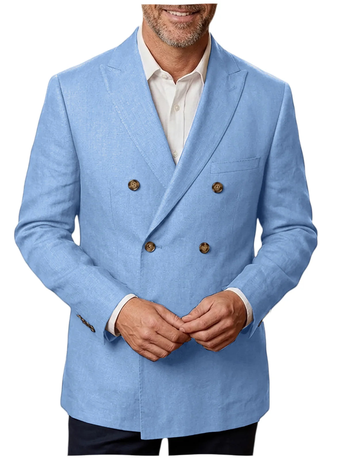Men's Unlined Linen Blazer Double Breasted Casual Business Suit Jacket Slim Fit Formal Coat For Wedding Party Office Streetwear
