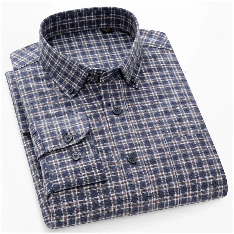 BROWON Brand 100% Cotton Elegant Dress Shirts for Men 2026 Spring Business Plaid Men Shirt Slim-fit Long Sleeves Tops Man