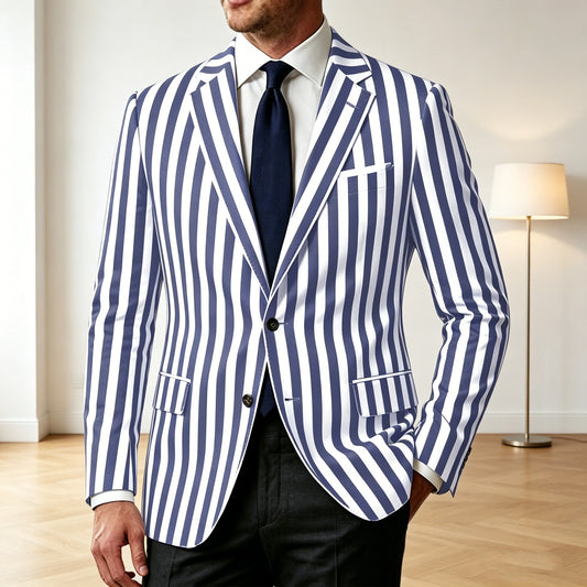 Men's Vertical Striped Blazer Slim Fit Single Breasted Casual Business Sport Coat Lightweight Formal Jacket For Office Wedding