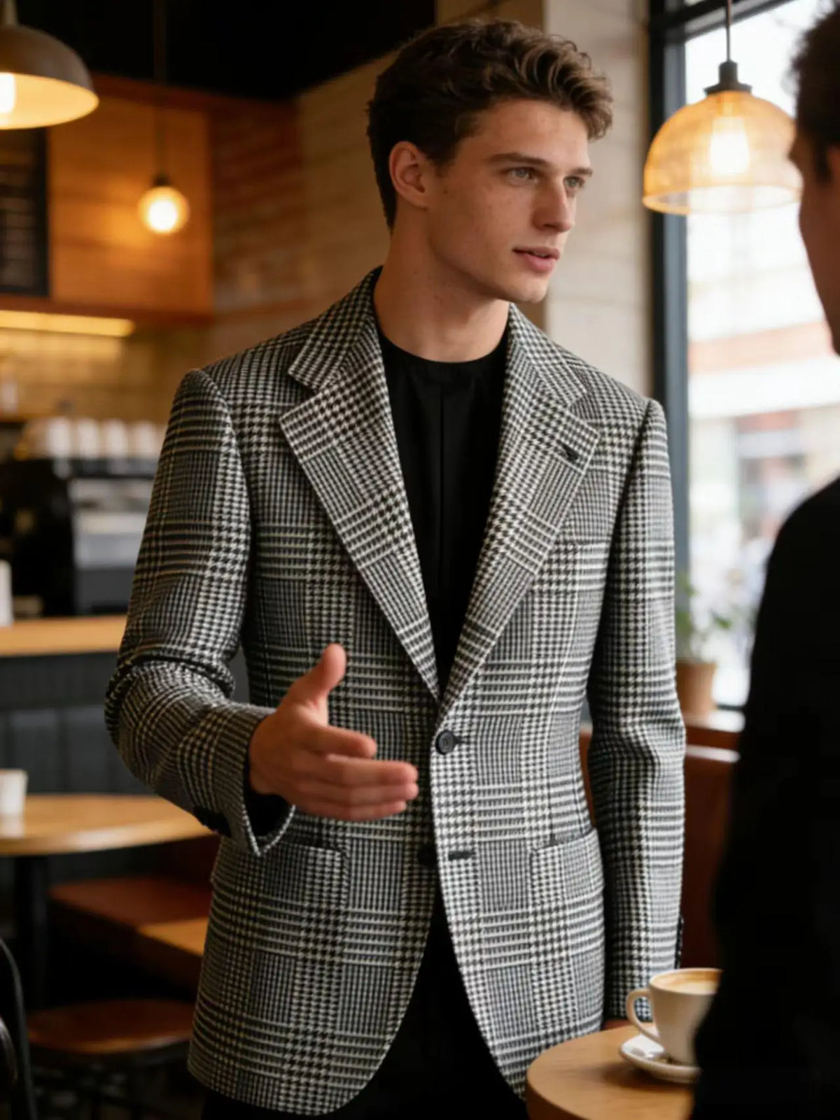 Mens Houndstooth Plaid Blazer Slim Fit Wool Blend Sport Coat Casual Two Button Notch Lapel Jacket Business Formal Tuxedo