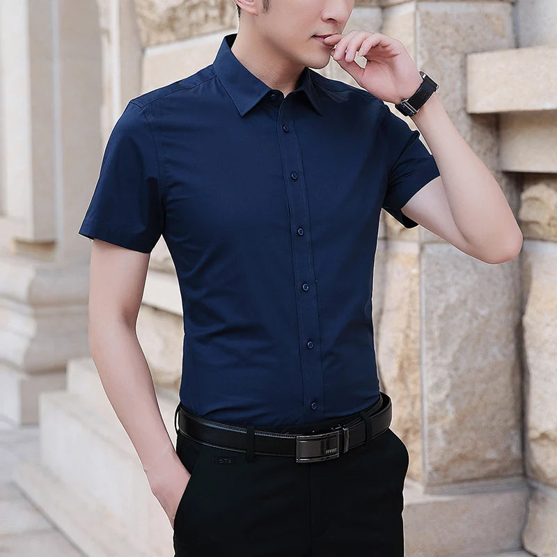 Browon Men Short Sleeve Slim Fit Business Casual Shirt