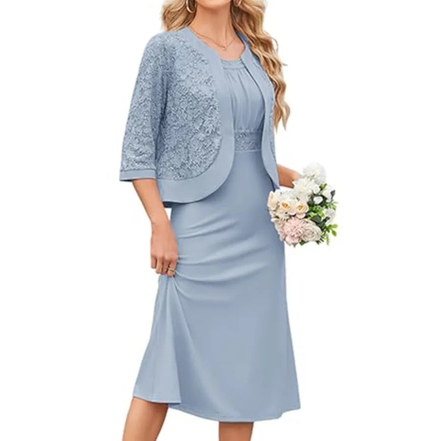 GRACE KARIN Women's Formal Wedding Guest Dress, 2 Pcs Mother of The Bride Dresses, Tea Party Sequin Dress with Jacket