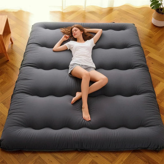 Thick Foldable Japanese Floor Sleeping Pad with Storage Bag Straps for Adults Kids Dorm Guest Camping