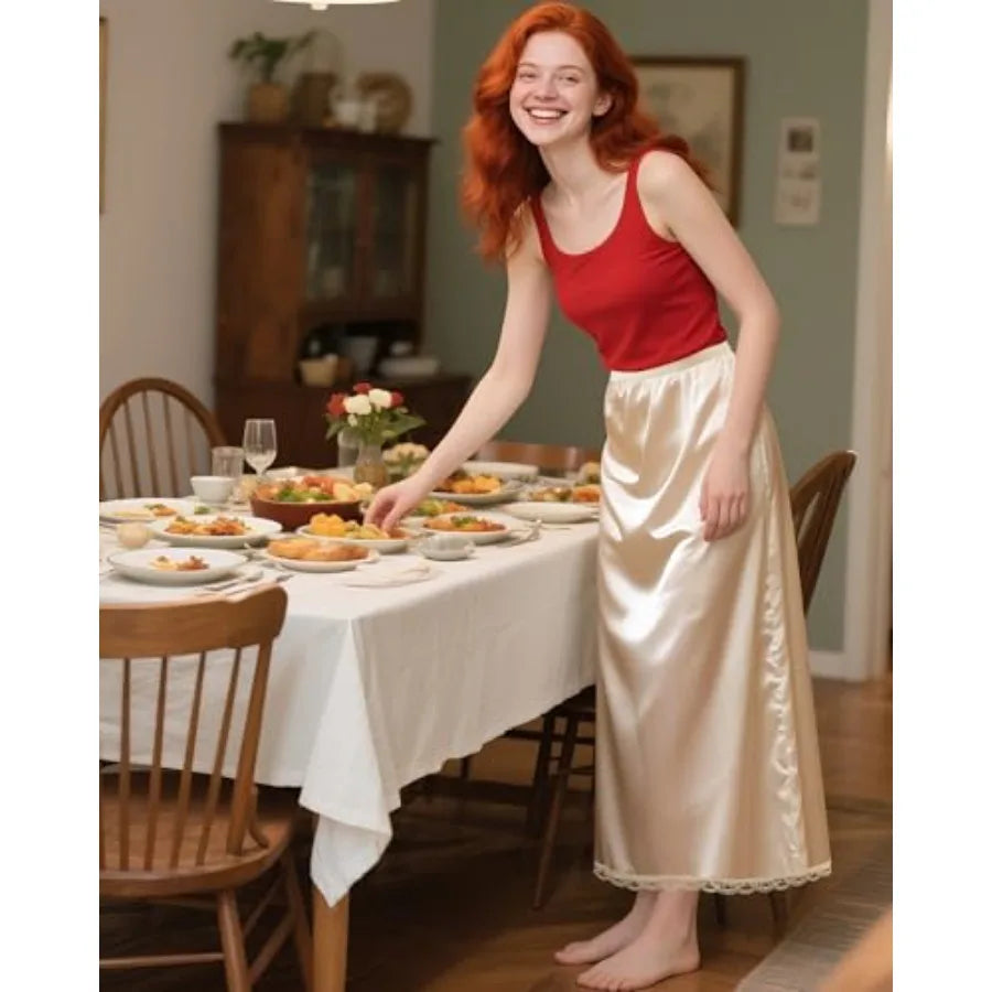 3 Pcs Women's Half Slip Long Slip for Women Under Dress Lace Long Underskirt Anti Static Extender Skirt