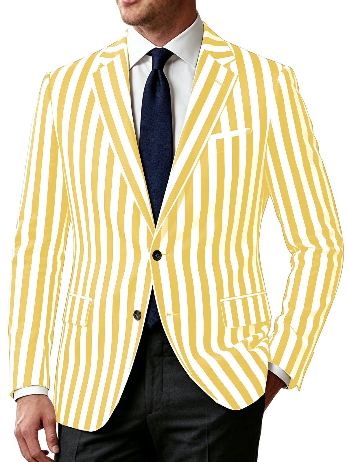 Men's Vertical Striped Blazer Slim Fit Single Breasted Casual Business Sport Coat Lightweight Formal Jacket For Office Wedding