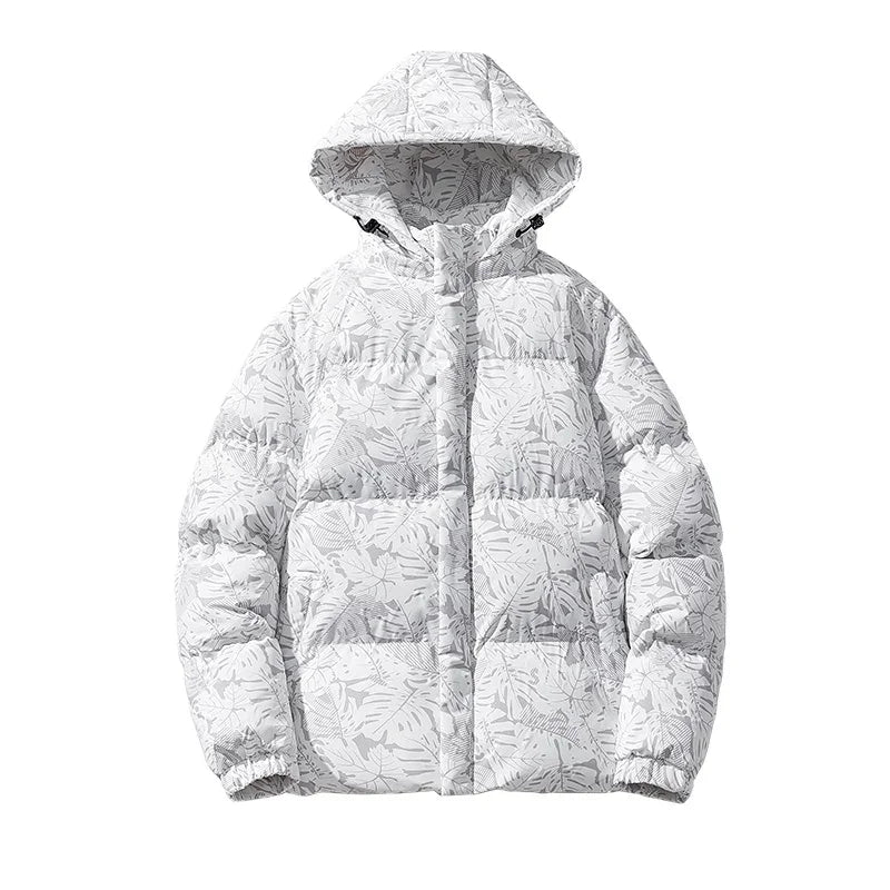 BROWON Brand Maple Leaf Printing Parkas Mans 2026 Autumn Winter New Baggy Fashion Hooded Down Jacket for Male Daily Outdoors