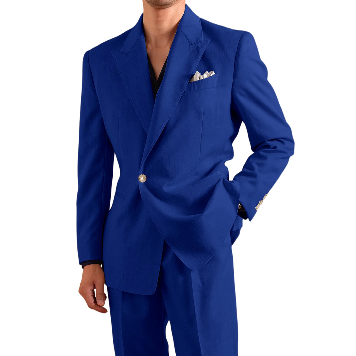 Men's Lightweight Linen 2-Piece Suit Set Peak Lapel Single Button Blazer Trousers Slim Fit Formal Summer Wedding Business Casual