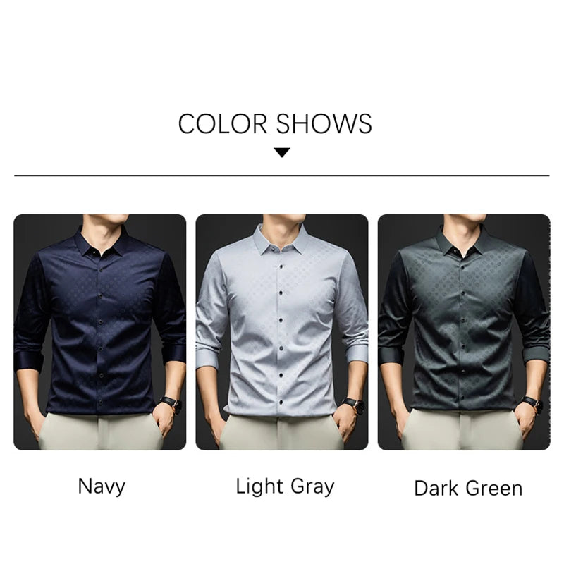 BROWON Brand Luxury Men Shirt 2026 Spring Autumn  Long Sleeve Turn Down Collar Business Casual Button Down Dress Shirt for Man