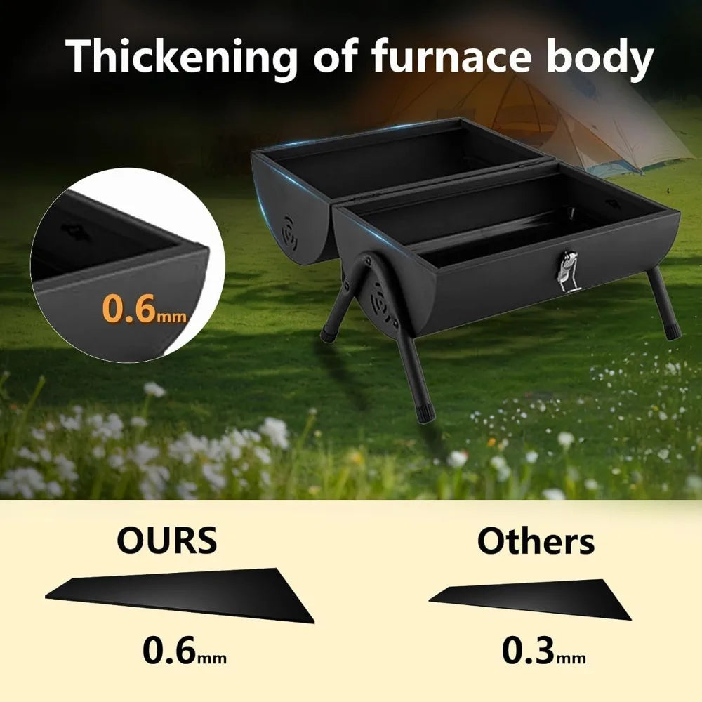 Compact Foldable Charcoal Grill Lightweight Outdoor BBQ Stove Dual Side Air Vents
