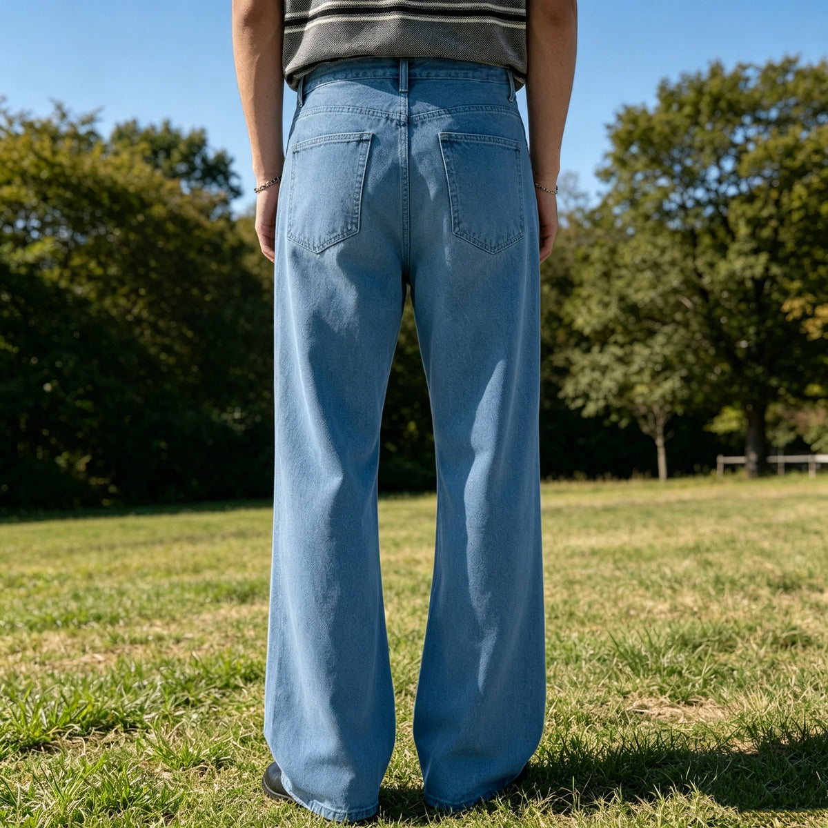 Men's Denim Straight Pants High Waist Pleated Casual Trousers Business Formal Breathable Loose Fit Wide Leg Suit Pants Summer
