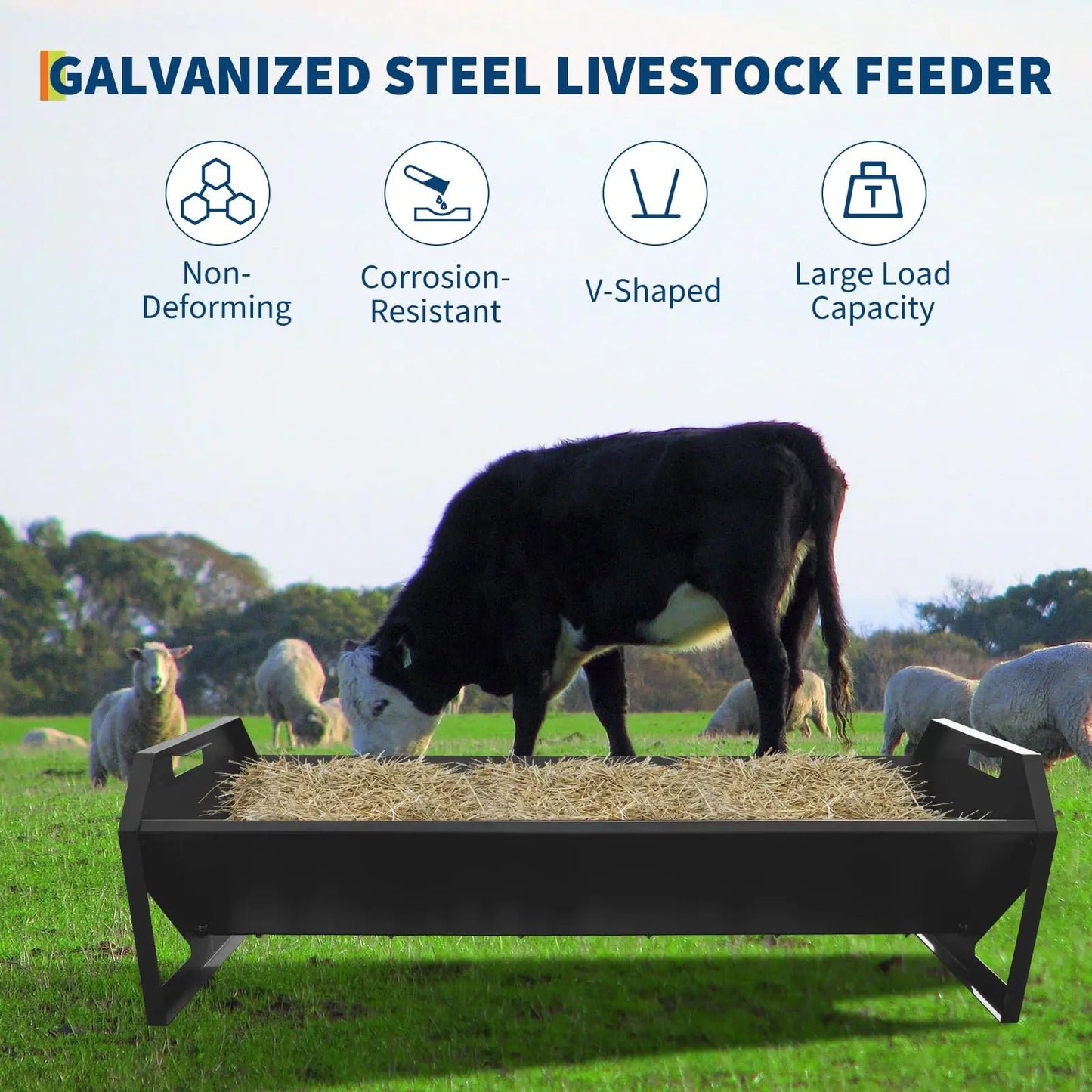 HiMISS Galvanized Steel Livestock Feeder Hay Trough