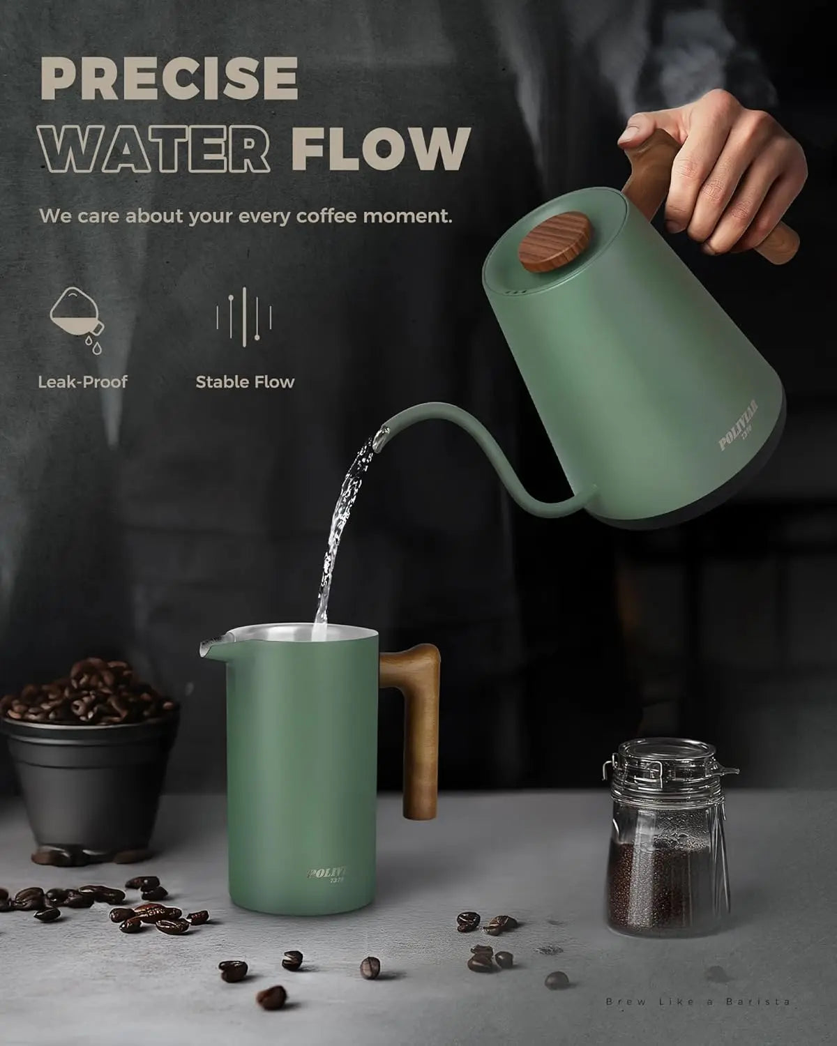 XMSJ Gooseneck Electric Kettle 1350W Stainless Steel Pour Over