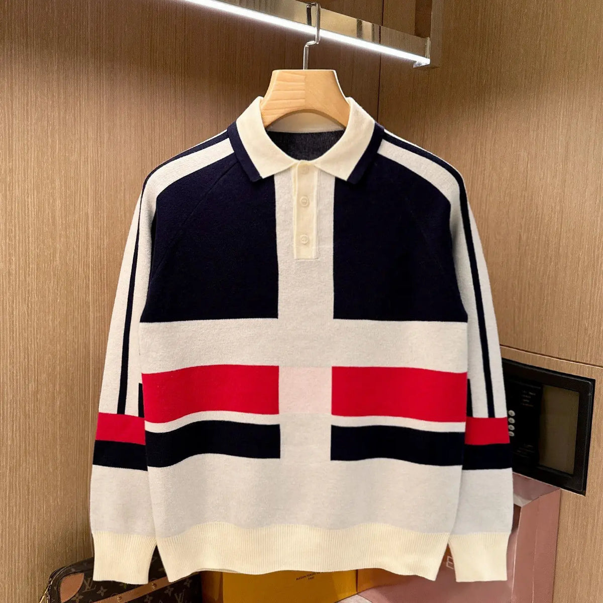 Men's Long Sleeve Knit Polo Shirt Slim Fit Casual Top