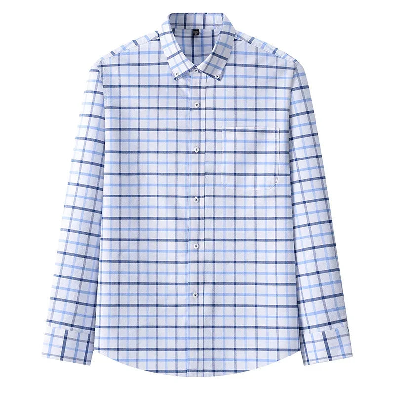 Browon Men's Cotton Oxford Plaid Long Sleeve Business Shirt