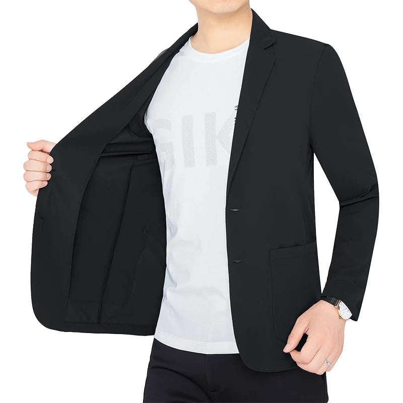 BROWON Brand Summer Men Blazers Gray Solid Color Thin Anti Wrinkle Quick Drying Soft Business Suit Blazer Jacket for Man