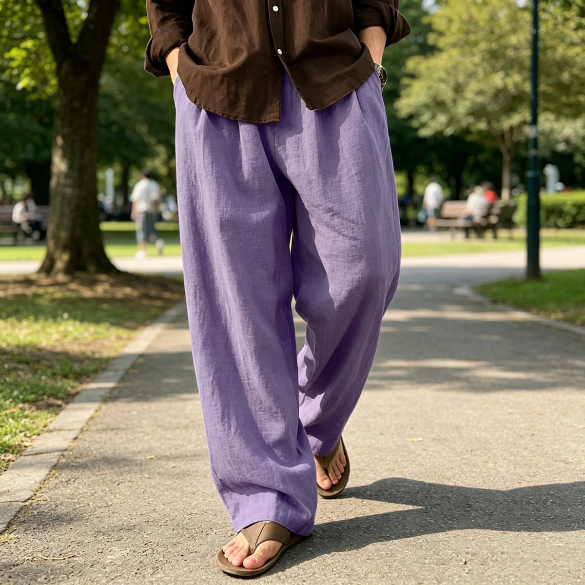 Men's Linen Wide Leg Pants High Waist Loose Fit Suit Trousers Summer Casual Vacation Beach Walking Pants Elastic Waist Oversized