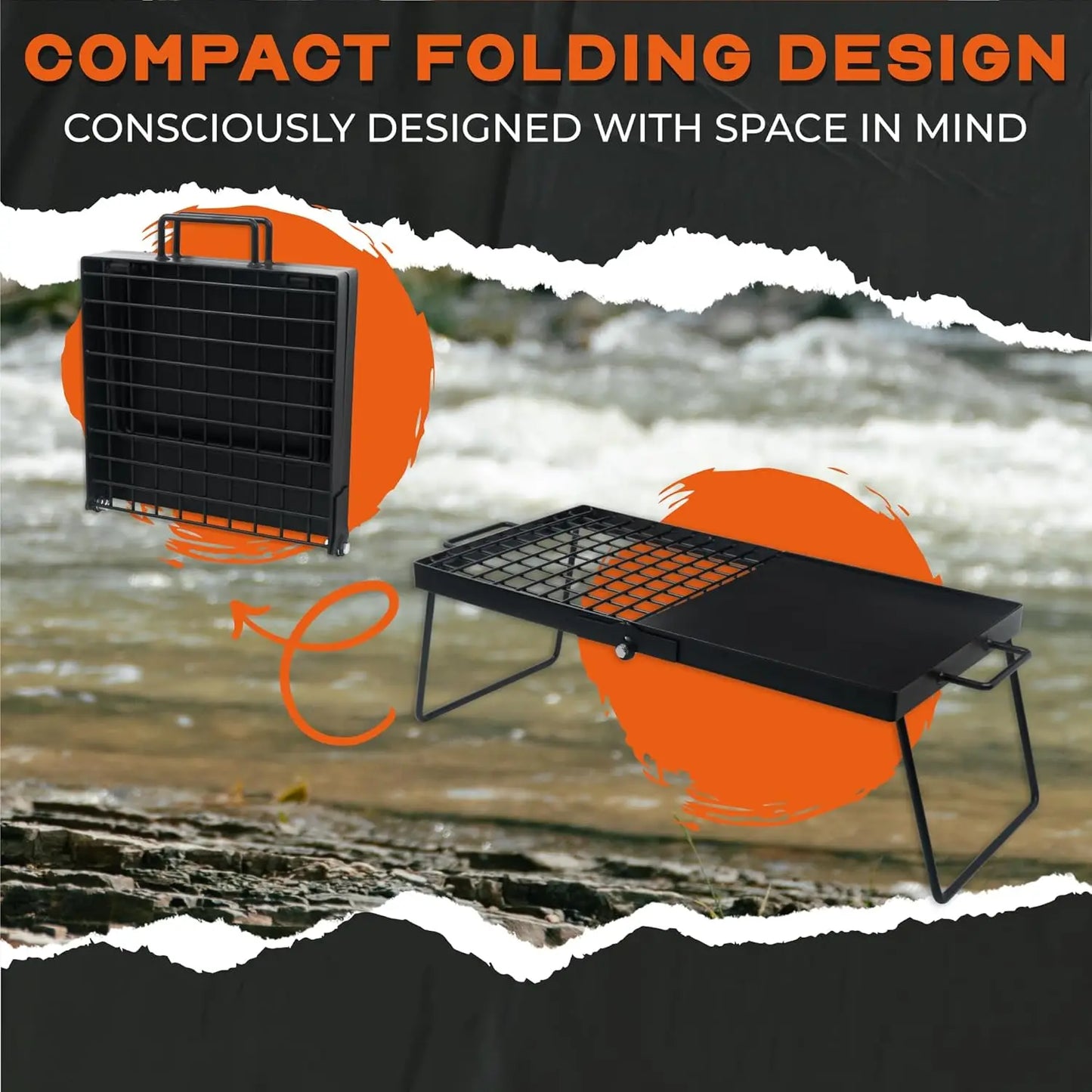 Heavy Duty Folding Campfire Grill Food Safe Portable Cooking Surface Compact Grill Grate Griddle