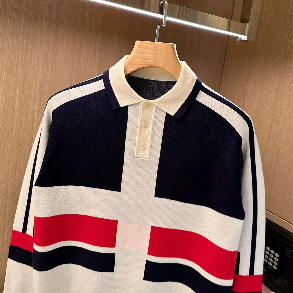 Men's Long Sleeve Knit Polo Shirt Slim Fit Casual Top