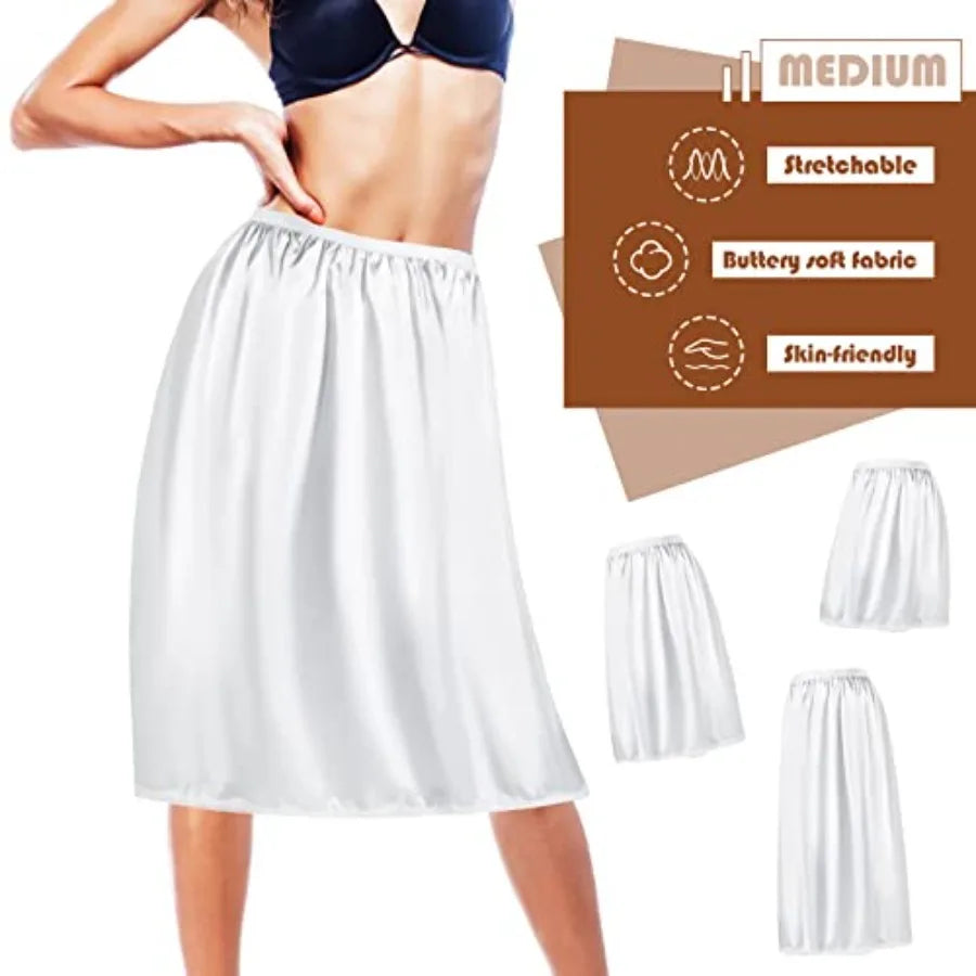 3 Pieces Half Slips for Women 3 Kinds of Length 19, 27, 35 Inch Slip Under Dress Satin Lace Long Skirt