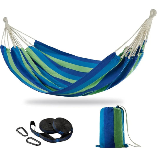 Extra Large Double Cotton Hammock 240×160cm, 450lbs Load Capacity with Tree Straps, Indoor Outdoor Camping Swing Bed