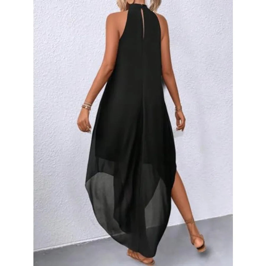 Verdusa Women's Wedding Guest Dress Halter Flowy Chiffon Asymmetrical Long Summer Prom Dress