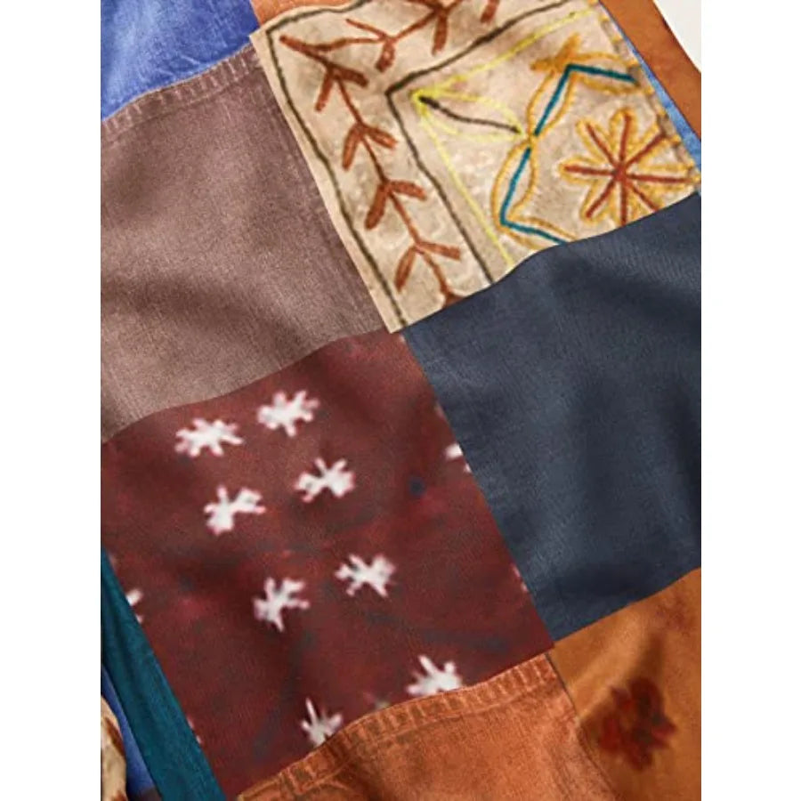 WDIRARA Women's All Over Print Patchwork Wide Leg Hippie Elastic High Waist Boho Pants