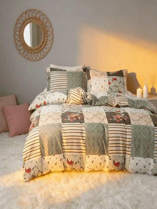 Soft Floral Patchwork Duvet Cover Set With 2 Pillowcases