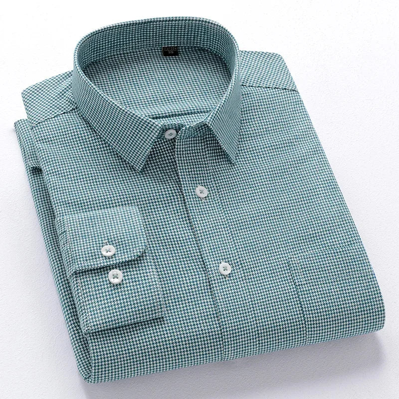 BROWON Men Premium Plaid Cotton Business Shirt