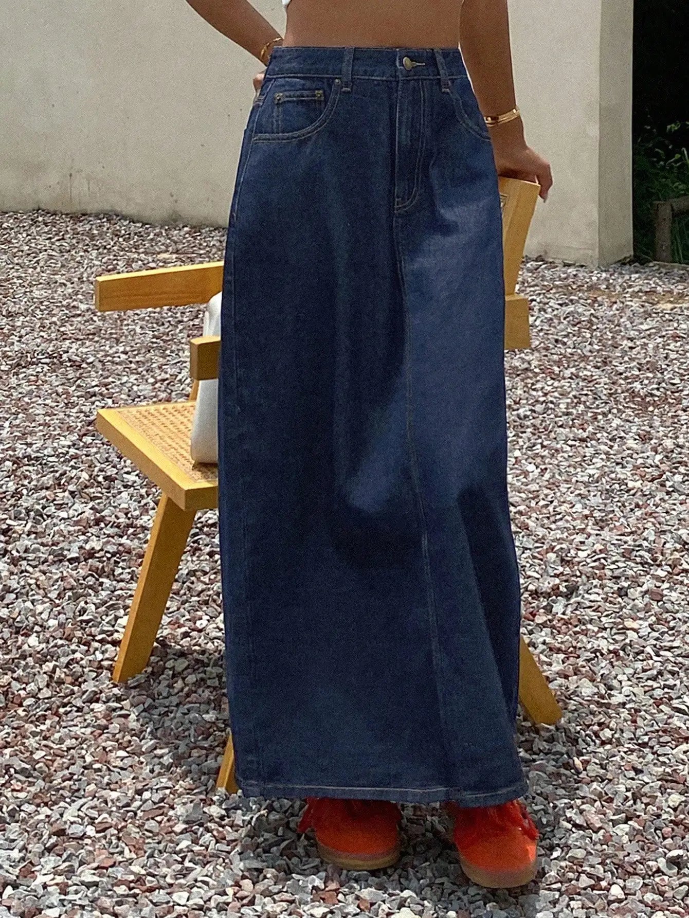 Women's High Waist Straight Cut Denim Maxi Skirt, Summer Casual