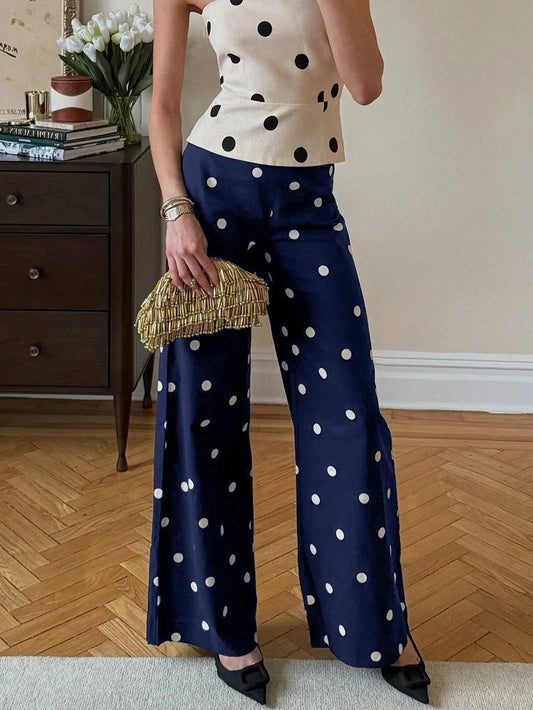 Y2K Style Women's Polka Dot Zipper Straight-Leg Pants