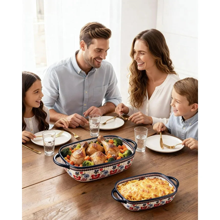 Casserole Dishes for Oven – Polish Pottery Ceramic Baking Dish Set, Oven Safe Ceramic Bakeware, Gift-Ready for Bakers, Thanksgiv