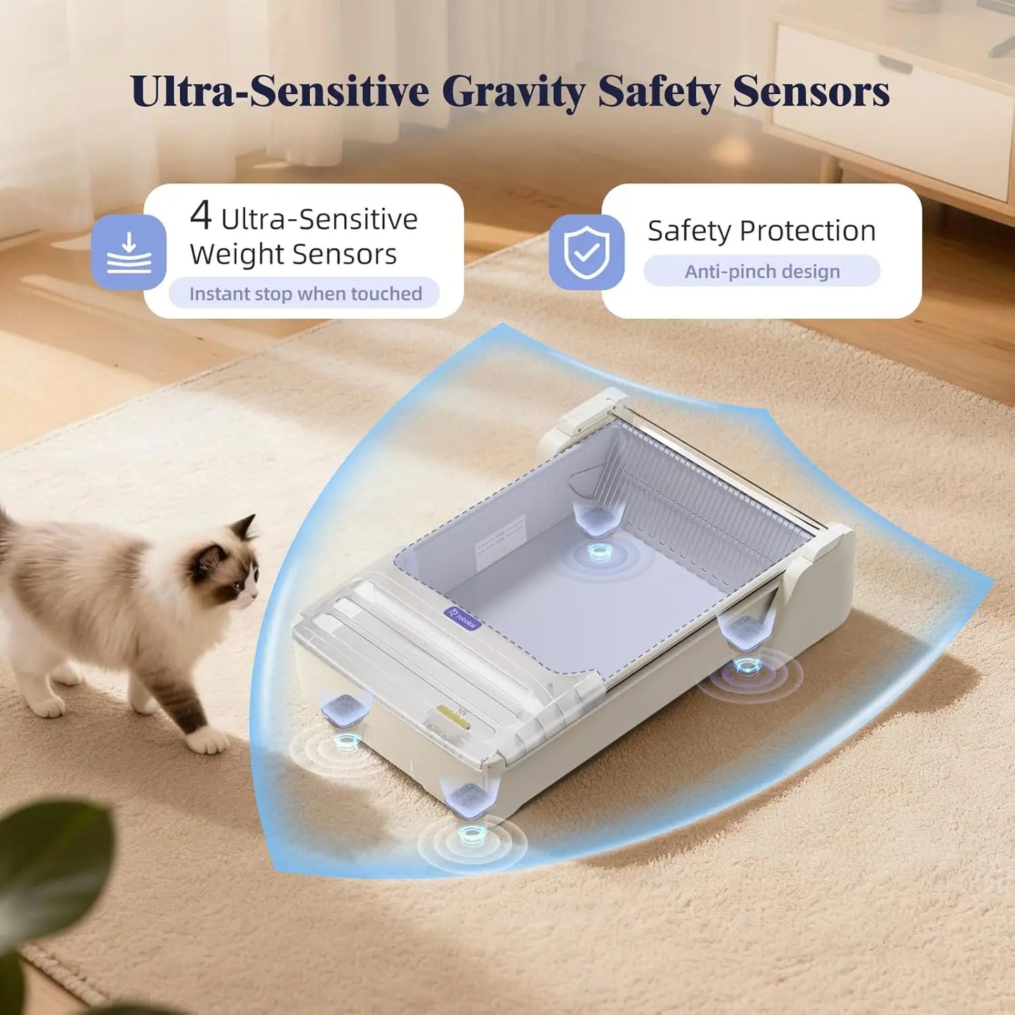 XXL Open Top Electric Self Cleaning Litter Box Spacious Waste Bin Odor Control App Control for Large & Multi Cats, Customized