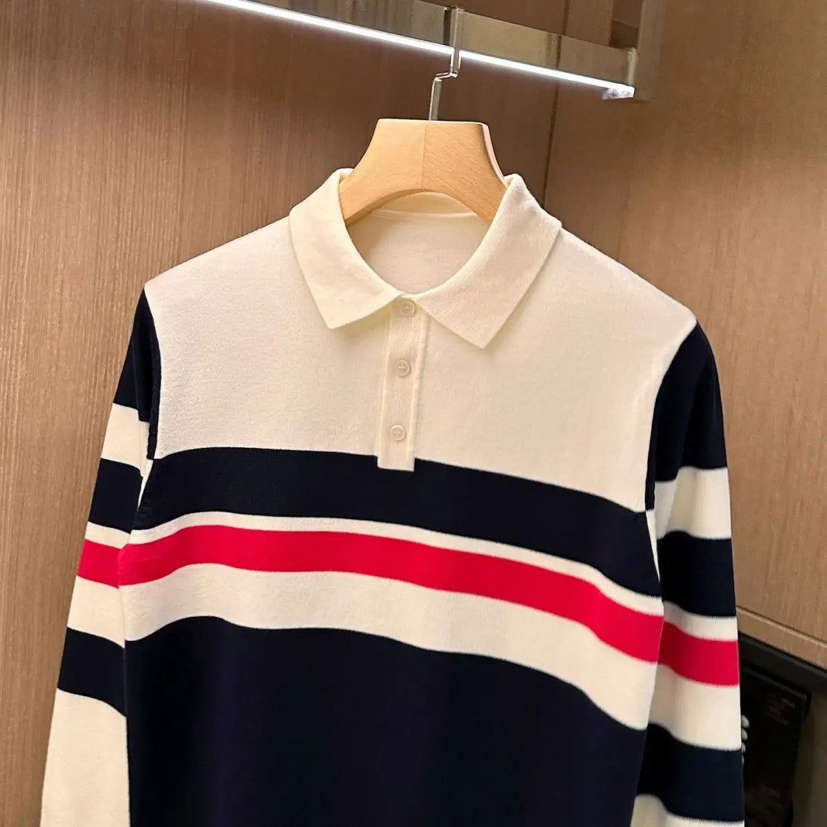 Mens Knit Polo Shirt Long Sleeve Anti Wrinkle Casual Pullover