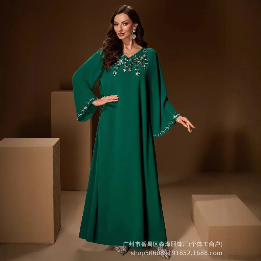 -   women's dress fashionable hand-sewn diamond party evening dress new dress