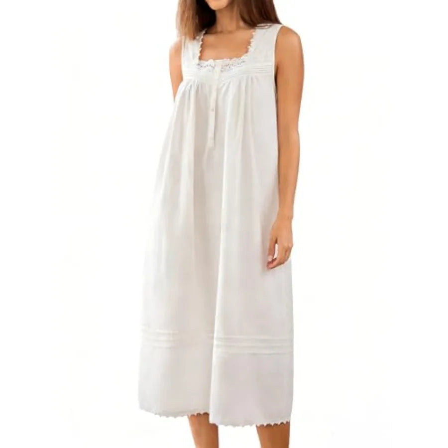 100% Cotton Nightgowns for Women Soft Sleeveless Night Gown Long Sleepwear with Pockets, XS-5XL