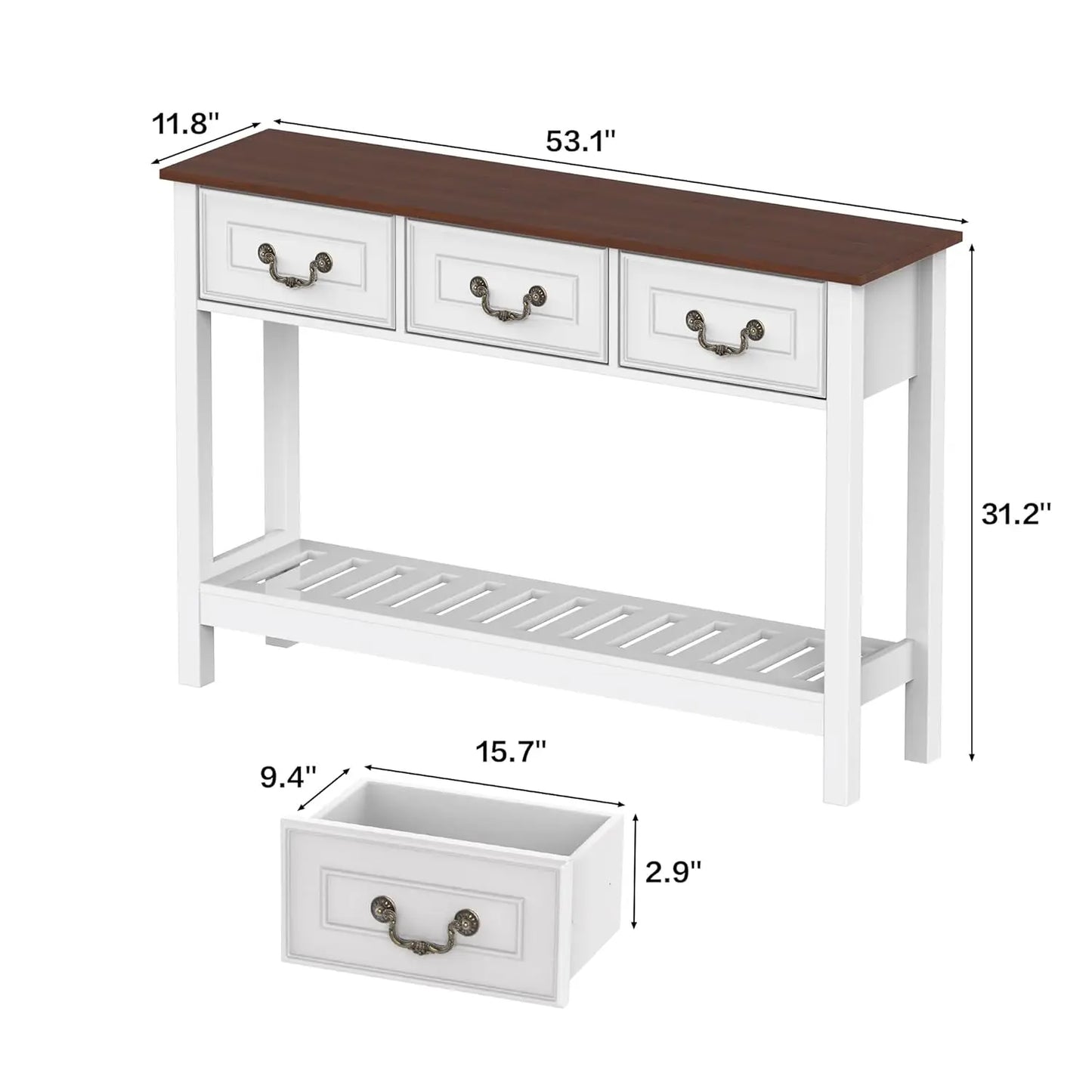 Farmhouse Sofa Table With Drawers For Entryway And Living Room