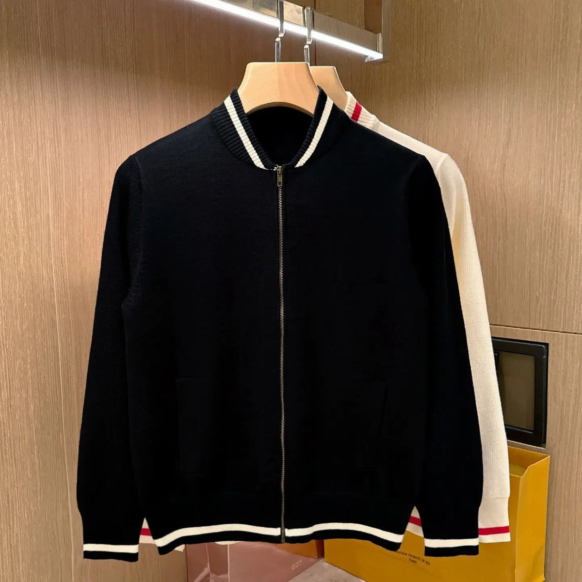 Mens Casual Zip Up Knit Baseball Collar Patchwork Sweater Jacket